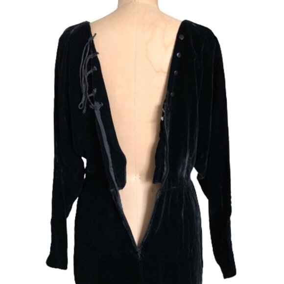 Vintage velvet lace up back beaded sequin dress - Picture 7 of 16